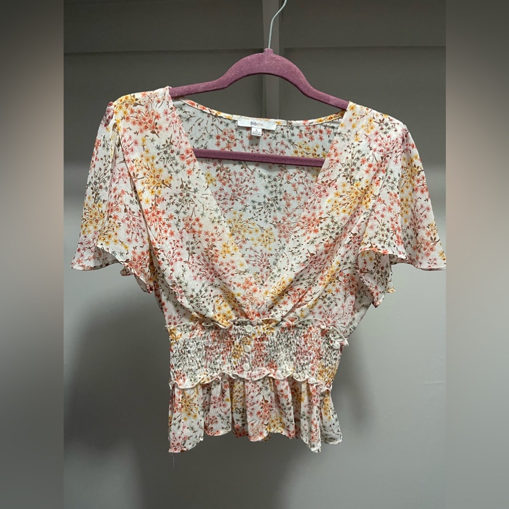 Plunge multicolored floral blouse